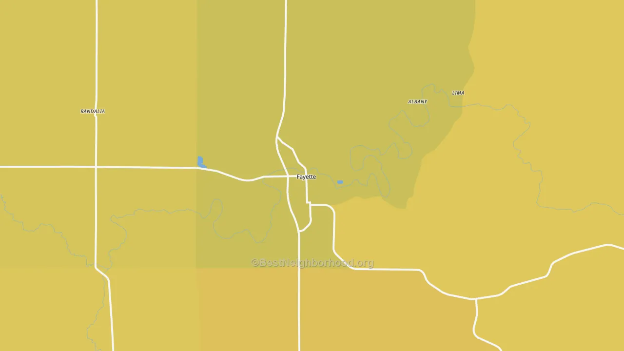 Map of the best neighborhoods in the Fayette area, with better matches in green and worse matches in red
