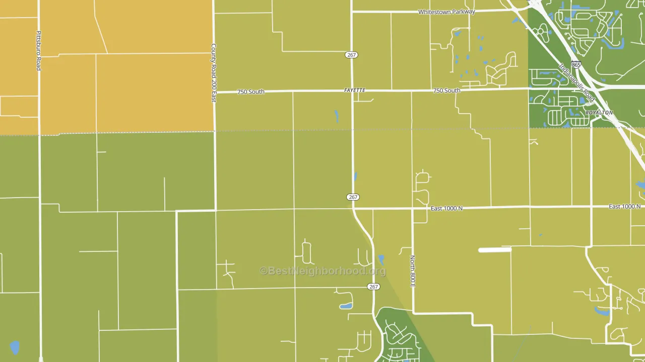 Map of the best neighborhoods in the Fayette area, with better matches in green and worse matches in red