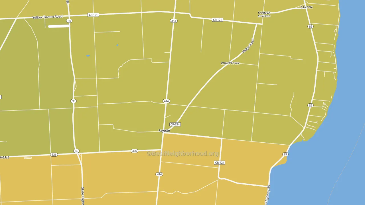 Map of the best neighborhoods in the Fayette area, with better matches in green and worse matches in red