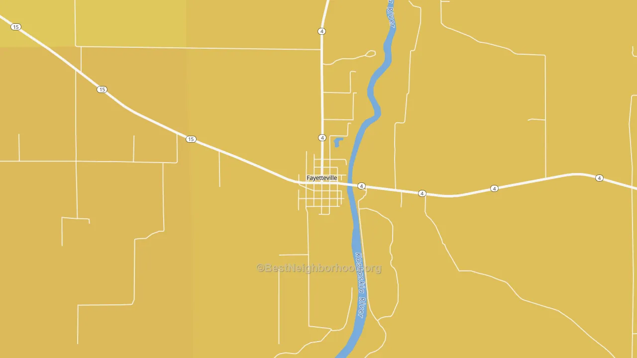 Map of the best neighborhoods in the Fayetteville area, with better matches in green and worse matches in red
