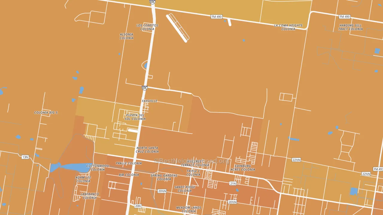 Map of the best neighborhoods in the Faysville area, with better matches in green and worse matches in red
