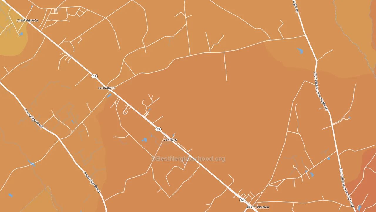 Map of the best neighborhoods in the Fechtig area, with better matches in green and worse matches in red