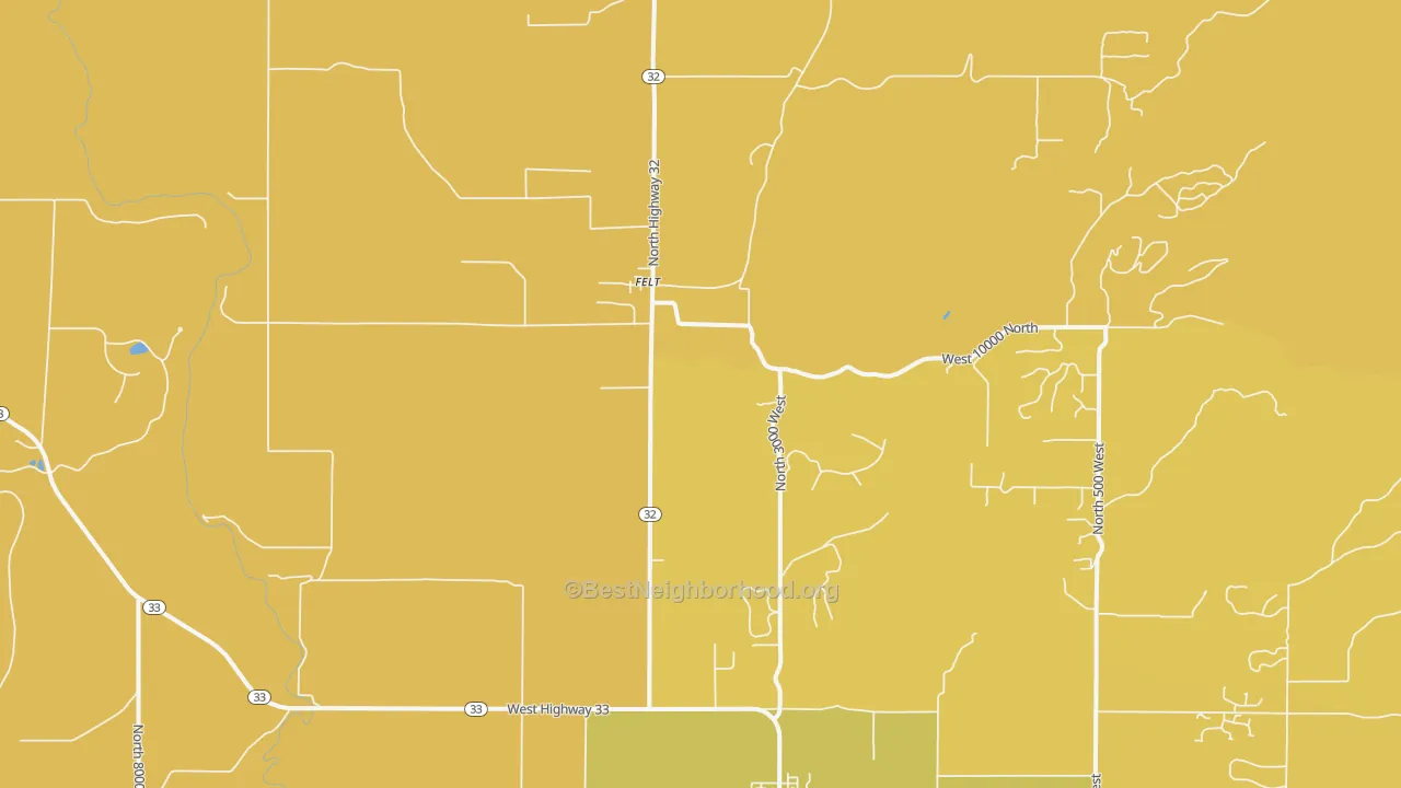 Map of the best neighborhoods in the Felt area, with better matches in green and worse matches in red
