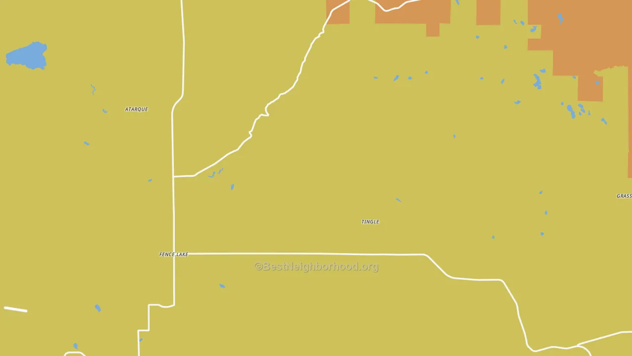 Map of the best neighborhoods in the Fence Lake area, with better matches in green and worse matches in red