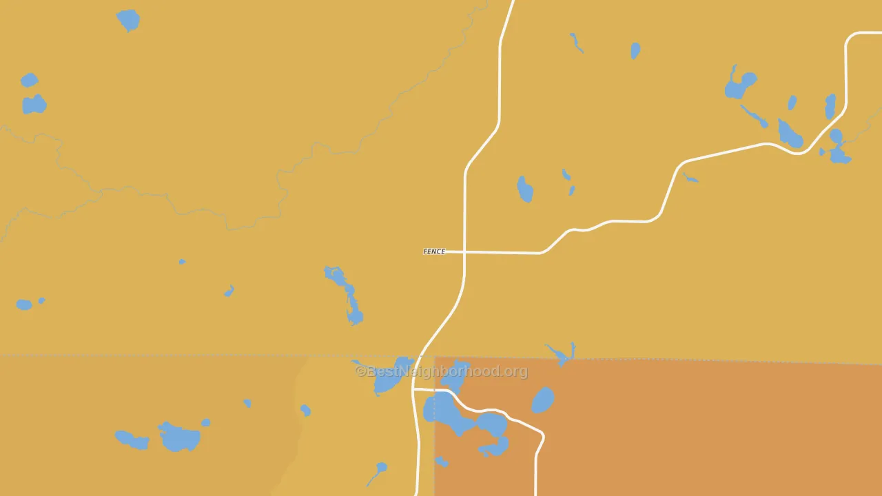 Map of the best neighborhoods in the Fence area, with better matches in green and worse matches in red