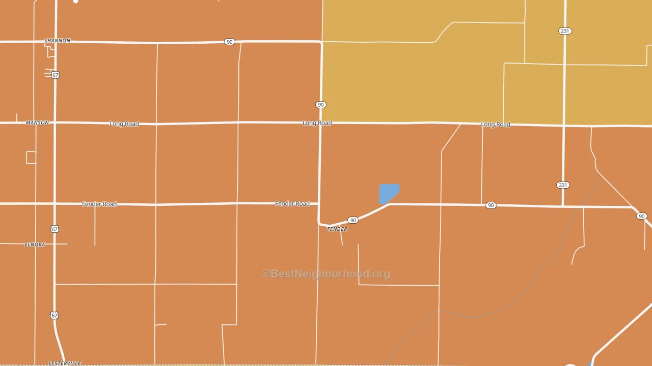 Map of the best neighborhoods in the Fender area, with better matches in green and worse matches in red