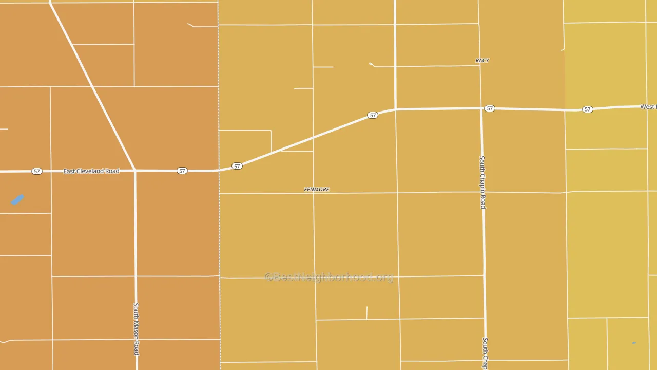 Map of the best neighborhoods in the Fenmore area, with better matches in green and worse matches in red
