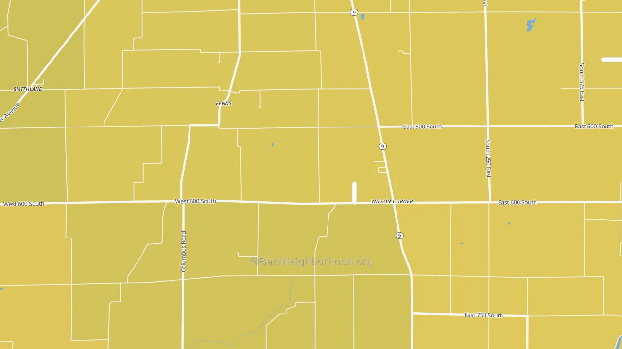 Map of the best neighborhoods in the Fenns area, with better matches in green and worse matches in red