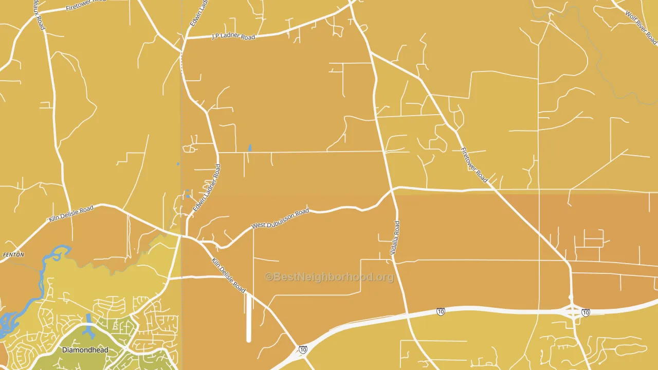 Map of the best neighborhoods in the Fenton area, with better matches in green and worse matches in red