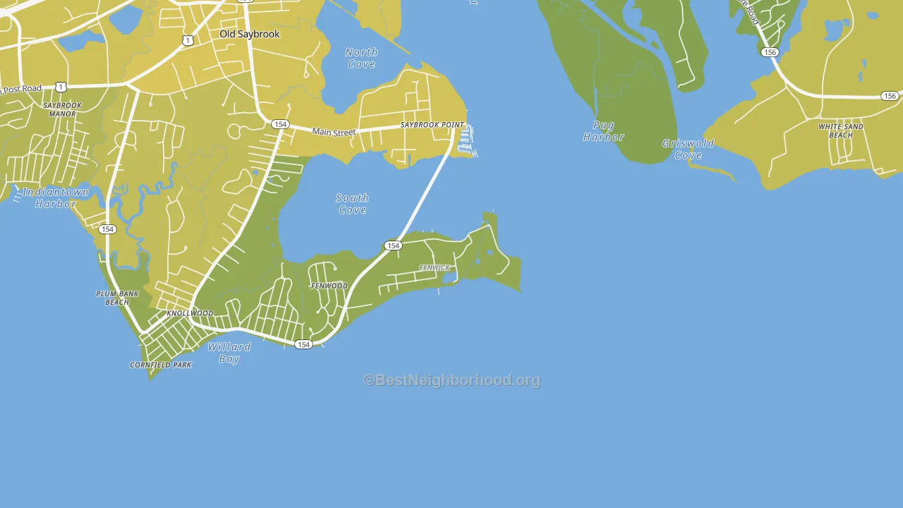 Map of the best neighborhoods in the Fenwick area, with better matches in green and worse matches in red