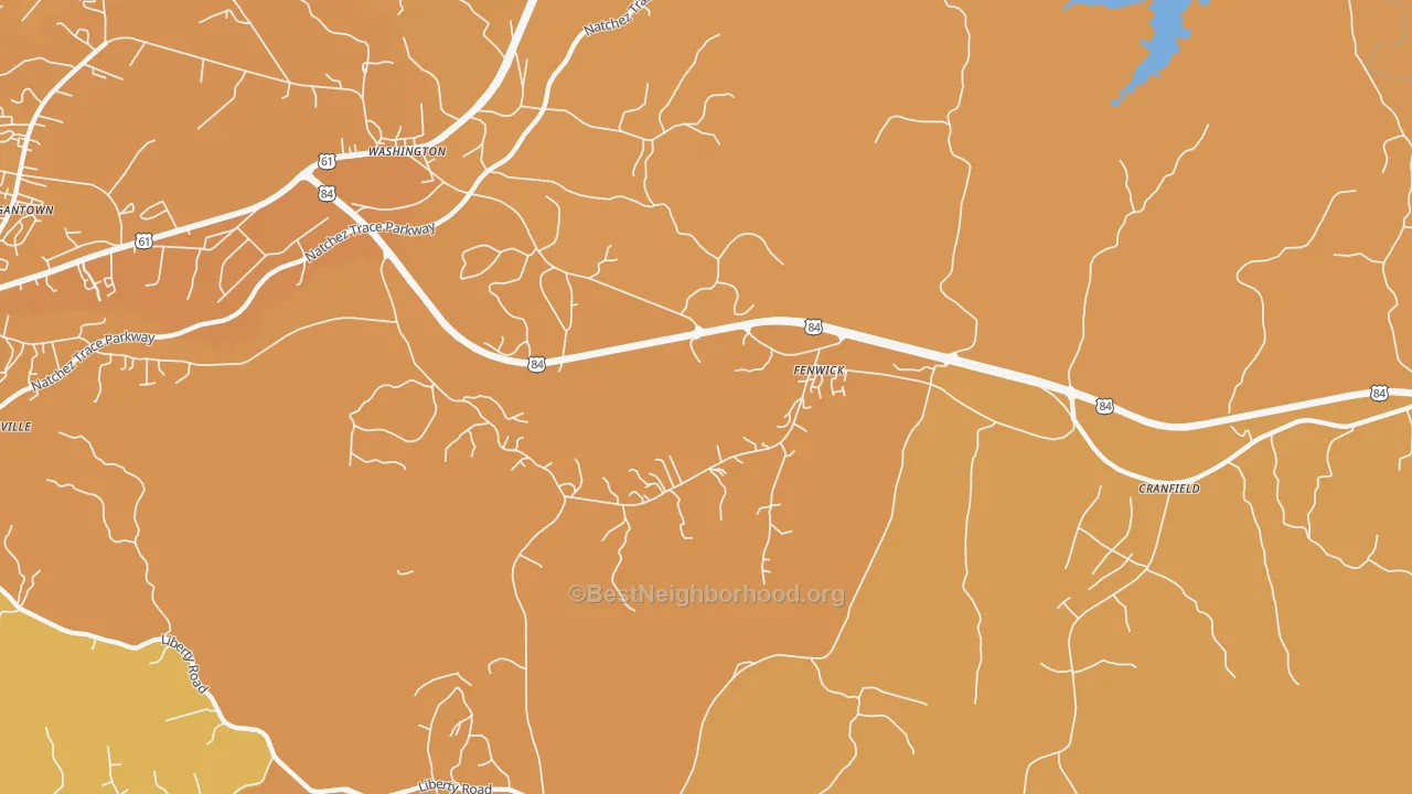 Map of the best neighborhoods in the Fenwick area, with better matches in green and worse matches in red