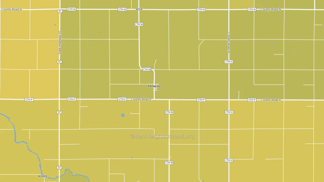 Map of the best neighborhoods in the Fenwood area, with better matches in green and worse matches in red