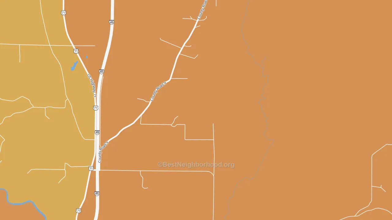 Map of the best neighborhoods in the Ferguson Crossroads area, with better matches in green and worse matches in red