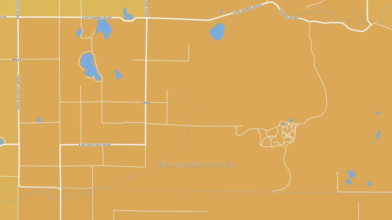 Map of the best neighborhoods in the Fern area, with better matches in green and worse matches in red