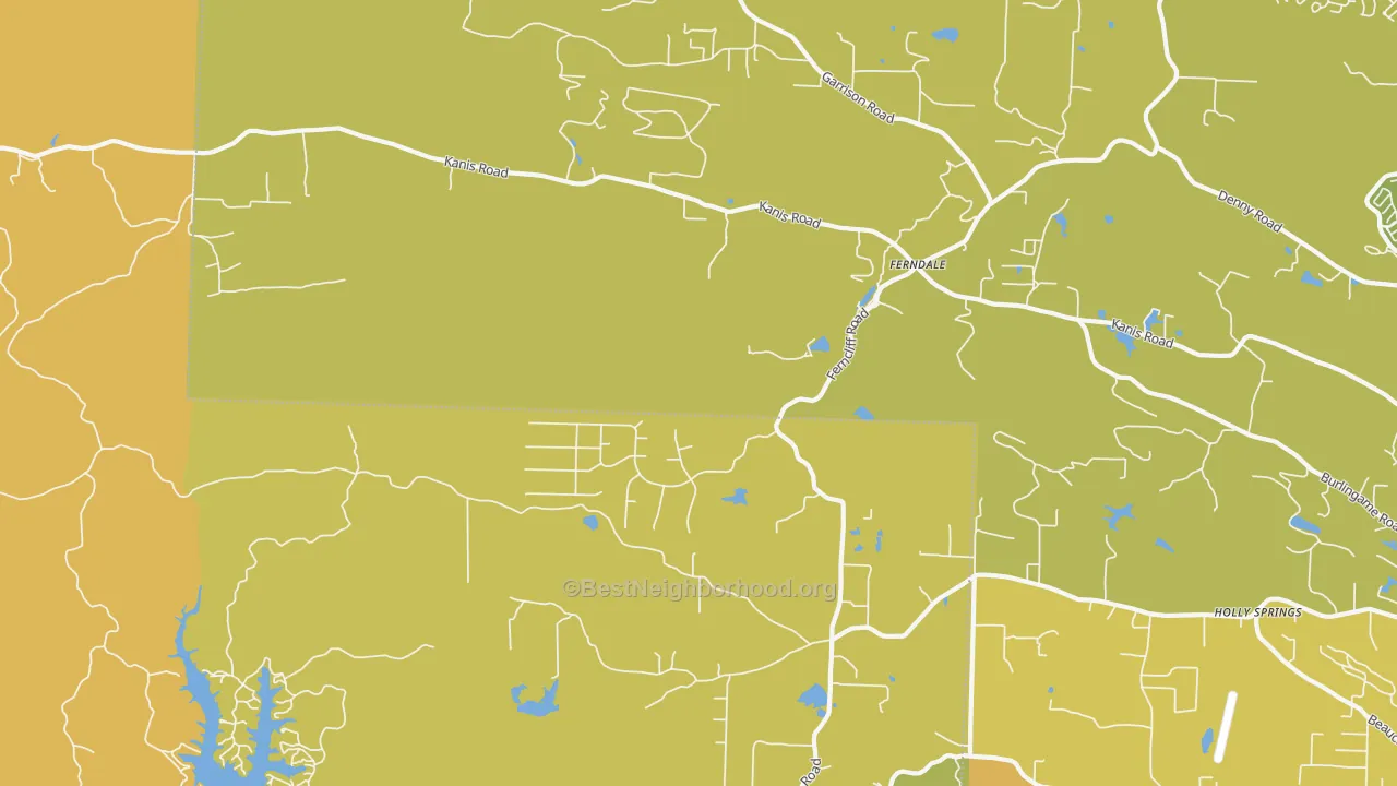 Map of the best neighborhoods in the Ferndale area, with better matches in green and worse matches in red