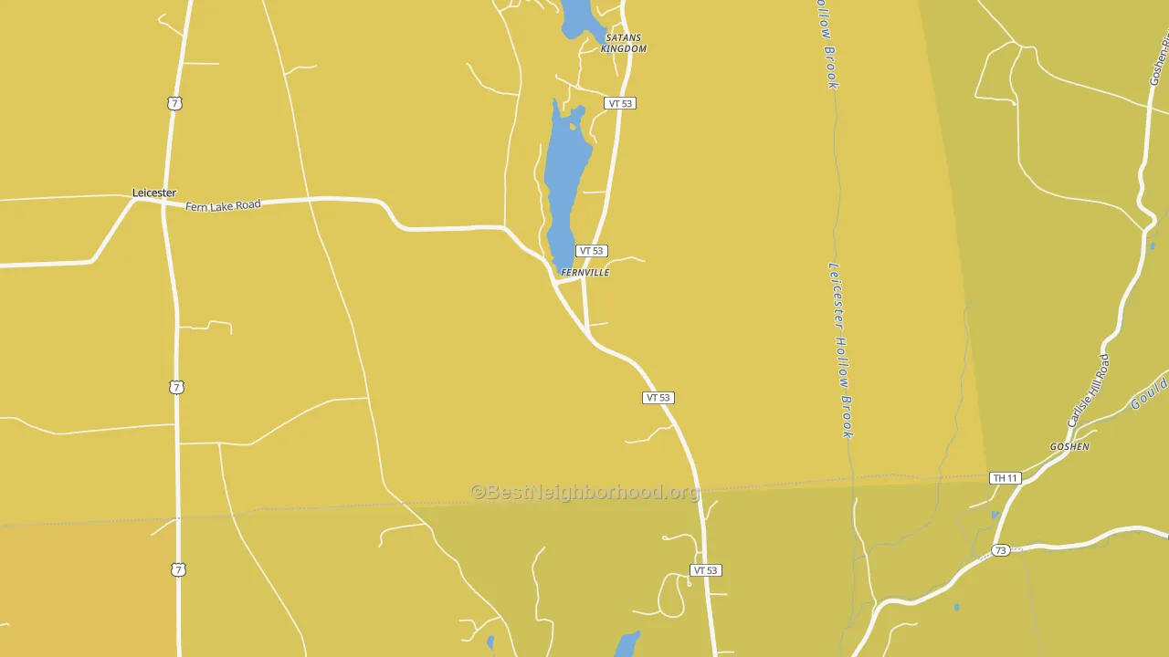 Map of the best neighborhoods in the Fernville area, with better matches in green and worse matches in red