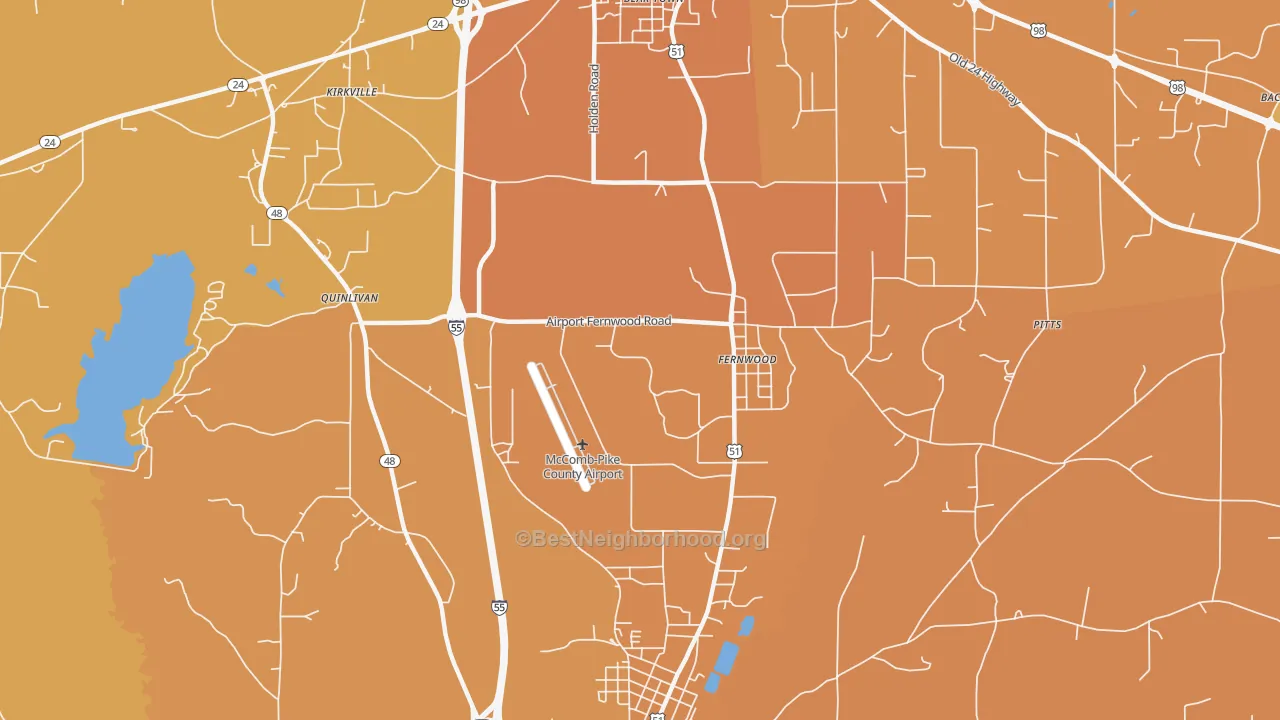 Map of the best neighborhoods in the Fernwood area, with better matches in green and worse matches in red