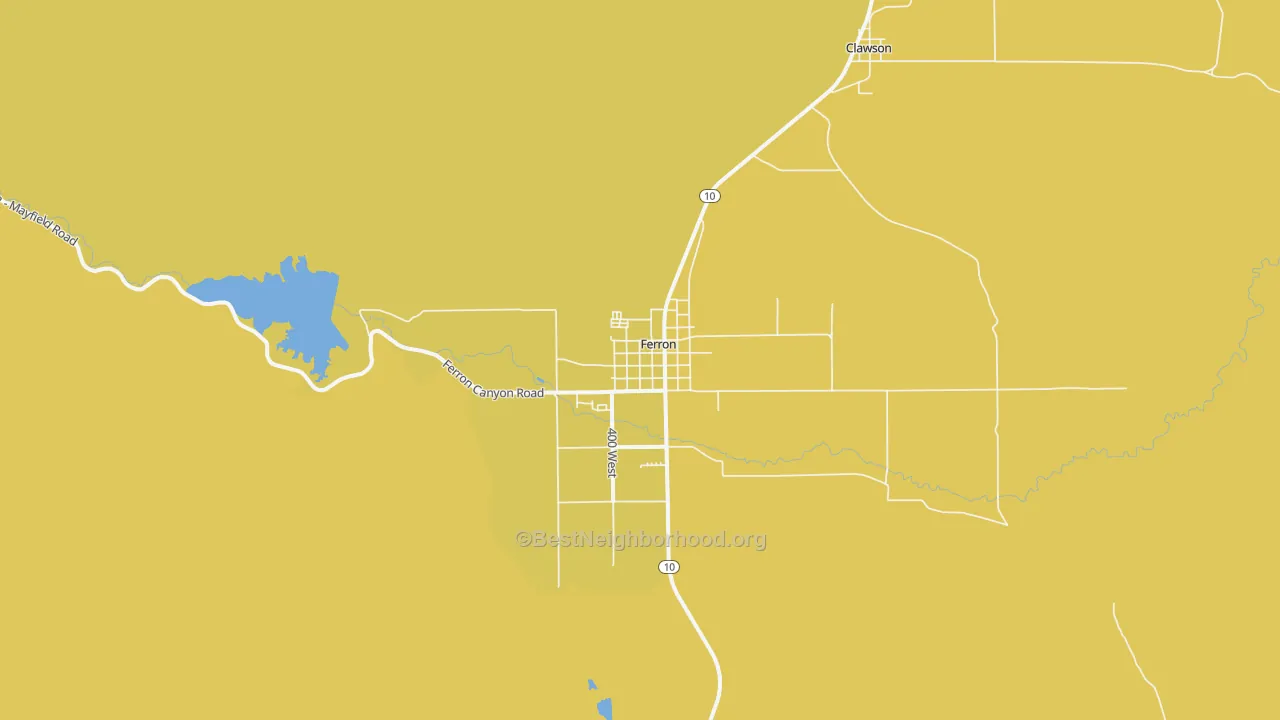 Map of the best neighborhoods in the Ferron area, with better matches in green and worse matches in red