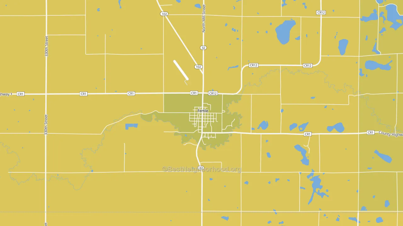 Map of the best neighborhoods in the Fertile area, with better matches in green and worse matches in red