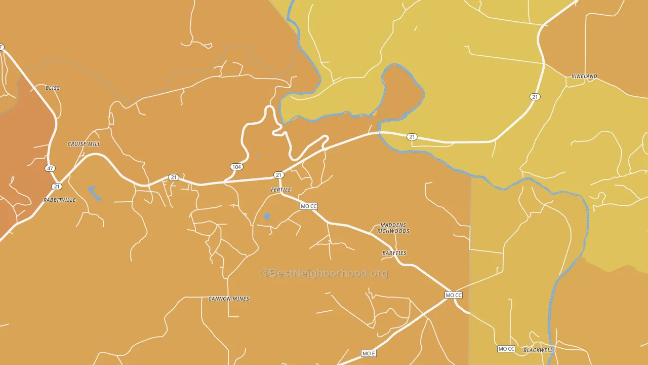Map of the best neighborhoods in the Fertile area, with better matches in green and worse matches in red