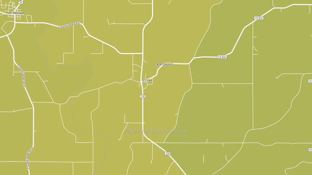 Map of the best neighborhoods in the Festina area, with better matches in green and worse matches in red
