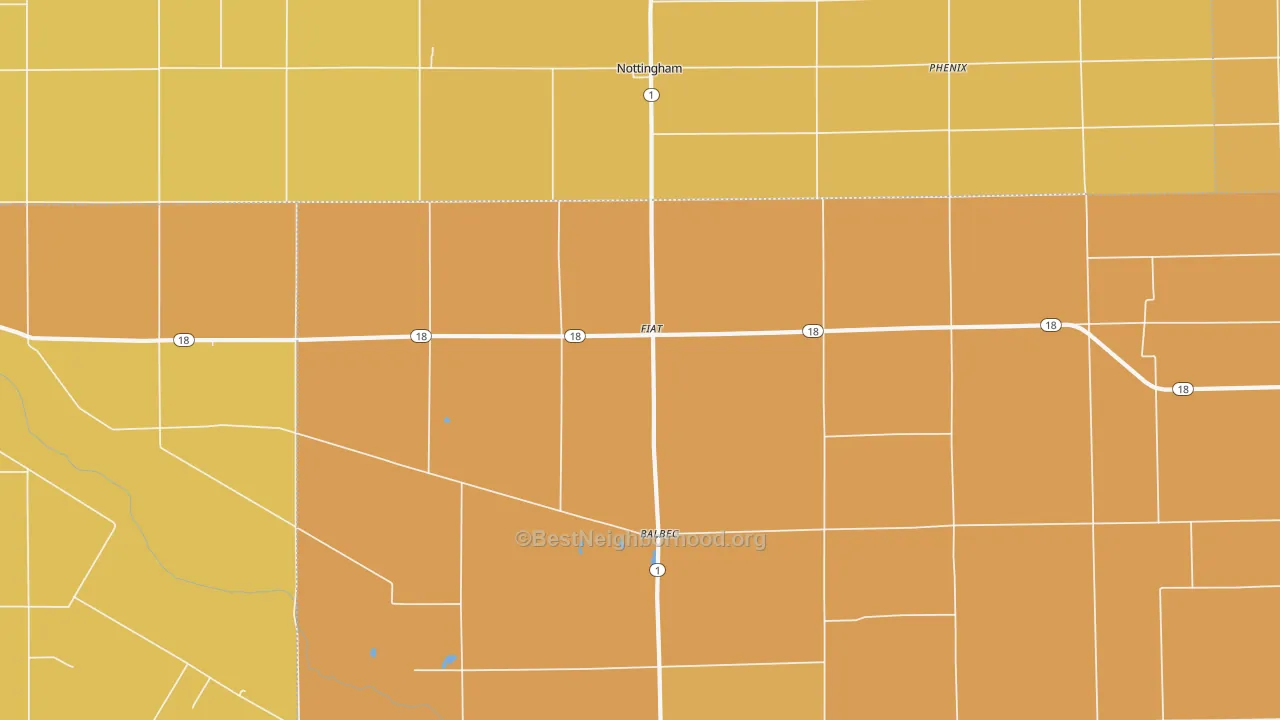 Map of the best neighborhoods in the Fiat area, with better matches in green and worse matches in red