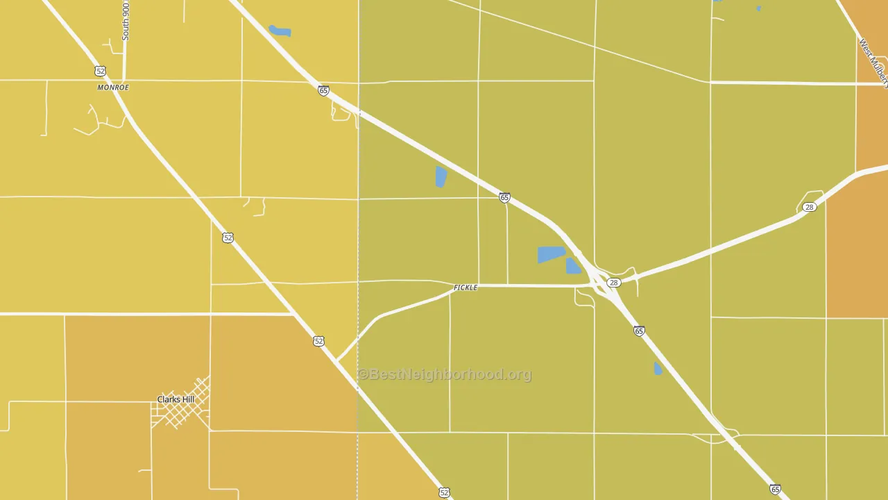 Map of the best neighborhoods in the Fickle area, with better matches in green and worse matches in red