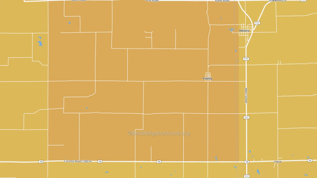 Map of the best neighborhoods in the Fidelity area, with better matches in green and worse matches in red