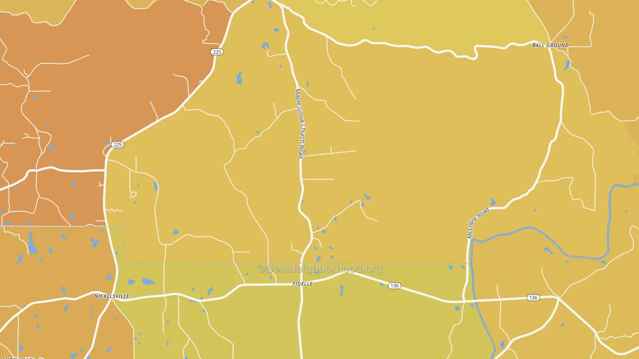 Map of the best neighborhoods in the Fidelle area, with better matches in green and worse matches in red