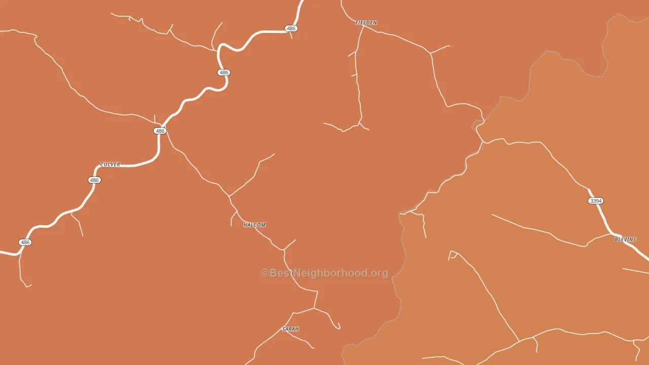 Map of the best neighborhoods in the Fielden area, with better matches in green and worse matches in red