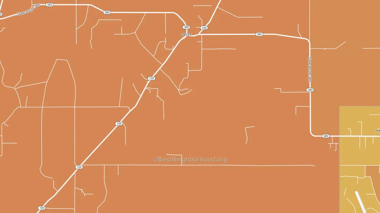 Map of the best neighborhoods in the Fields area, with better matches in green and worse matches in red