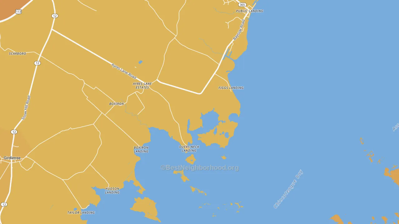 Map of the best neighborhoods in the Figgs Landing area, with better matches in green and worse matches in red