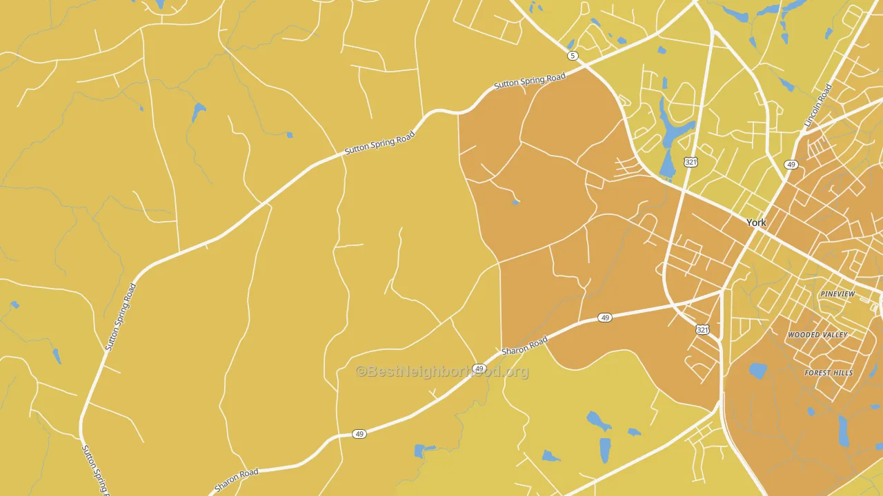 Map of the best neighborhoods in the Filbert area, with better matches in green and worse matches in red