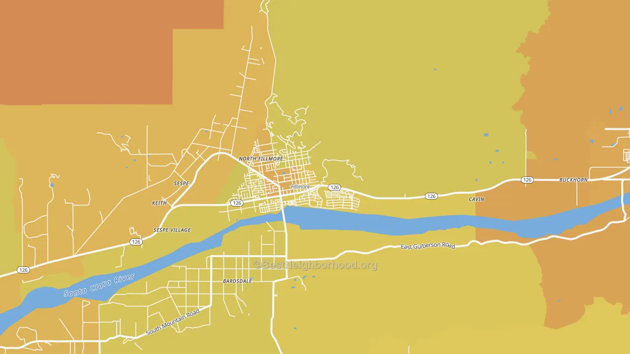 Map of the best neighborhoods in the Fillmore area, with better matches in green and worse matches in red
