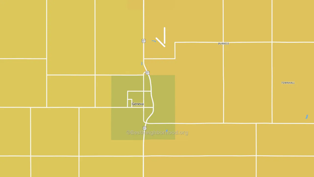 Map of the best neighborhoods in the Fillmore County area, with better matches in green and worse matches in red