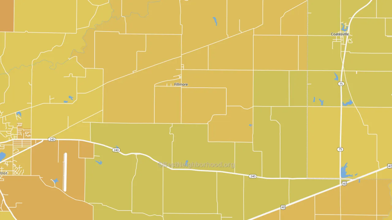 Map of the best neighborhoods in the Fillmore area, with better matches in green and worse matches in red