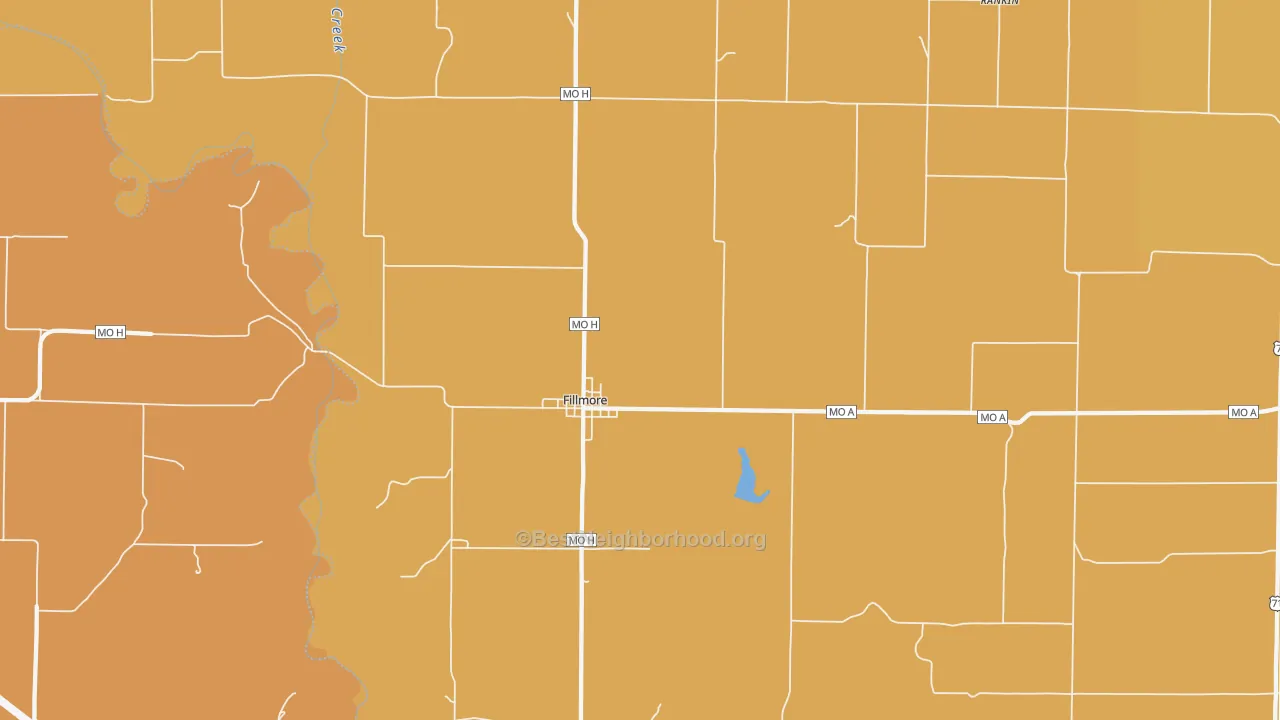 Map of the best neighborhoods in the Fillmore area, with better matches in green and worse matches in red