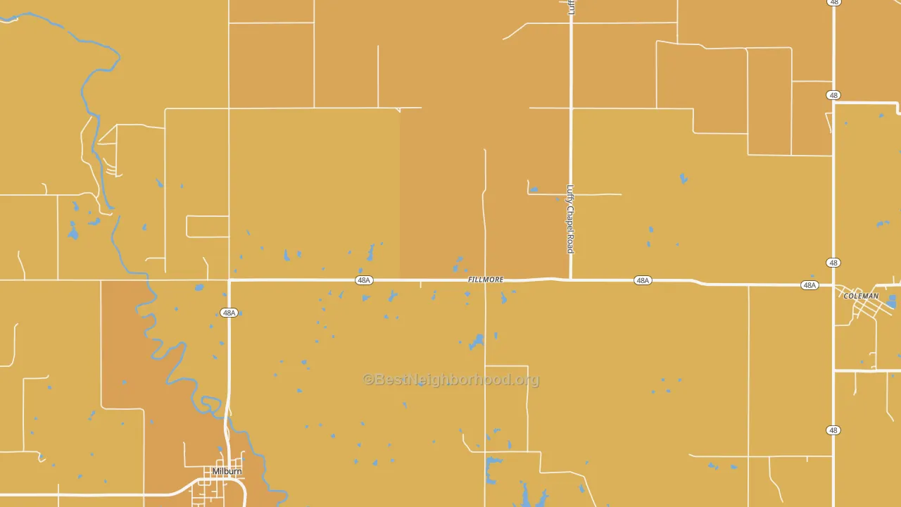 Map of the best neighborhoods in the Fillmore area, with better matches in green and worse matches in red