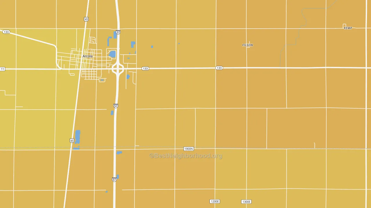 Map of the best neighborhoods in the Filson area, with better matches in green and worse matches in red