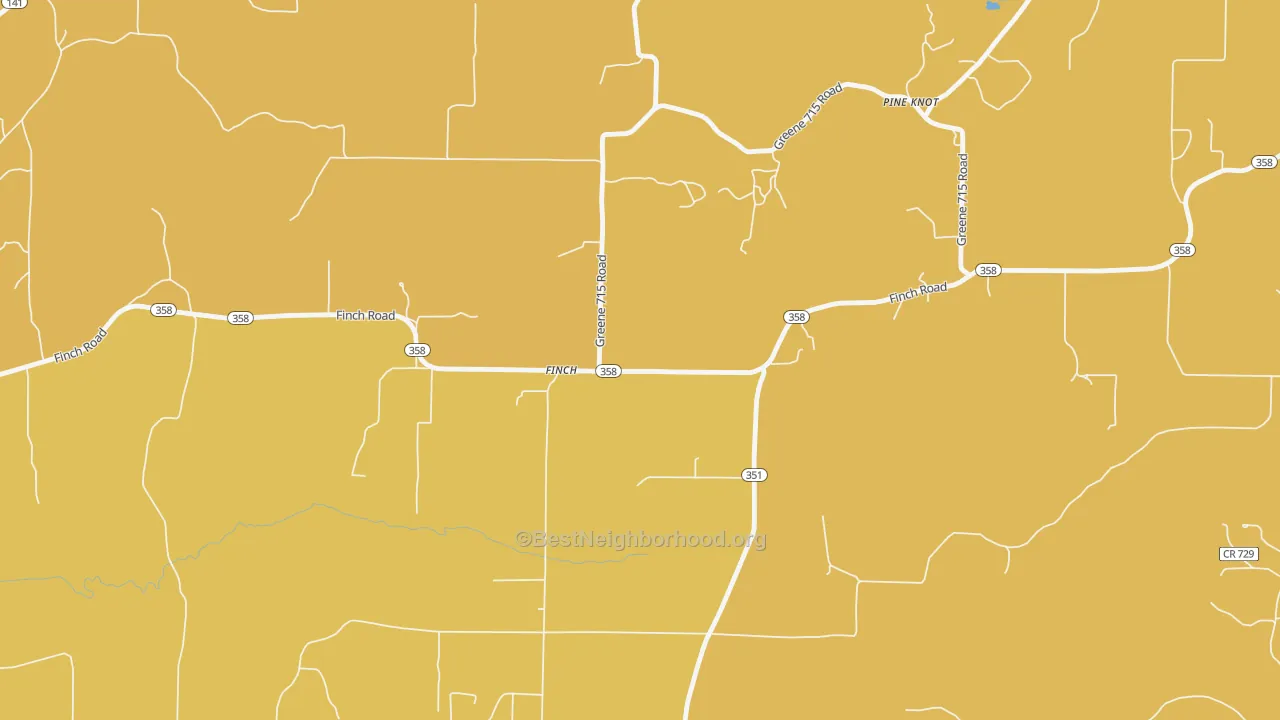 Map of the best neighborhoods in the Finch area, with better matches in green and worse matches in red