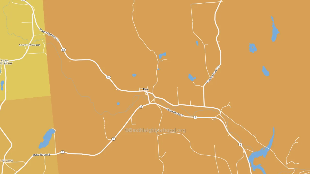 Map of the best neighborhoods in the Fine area, with better matches in green and worse matches in red