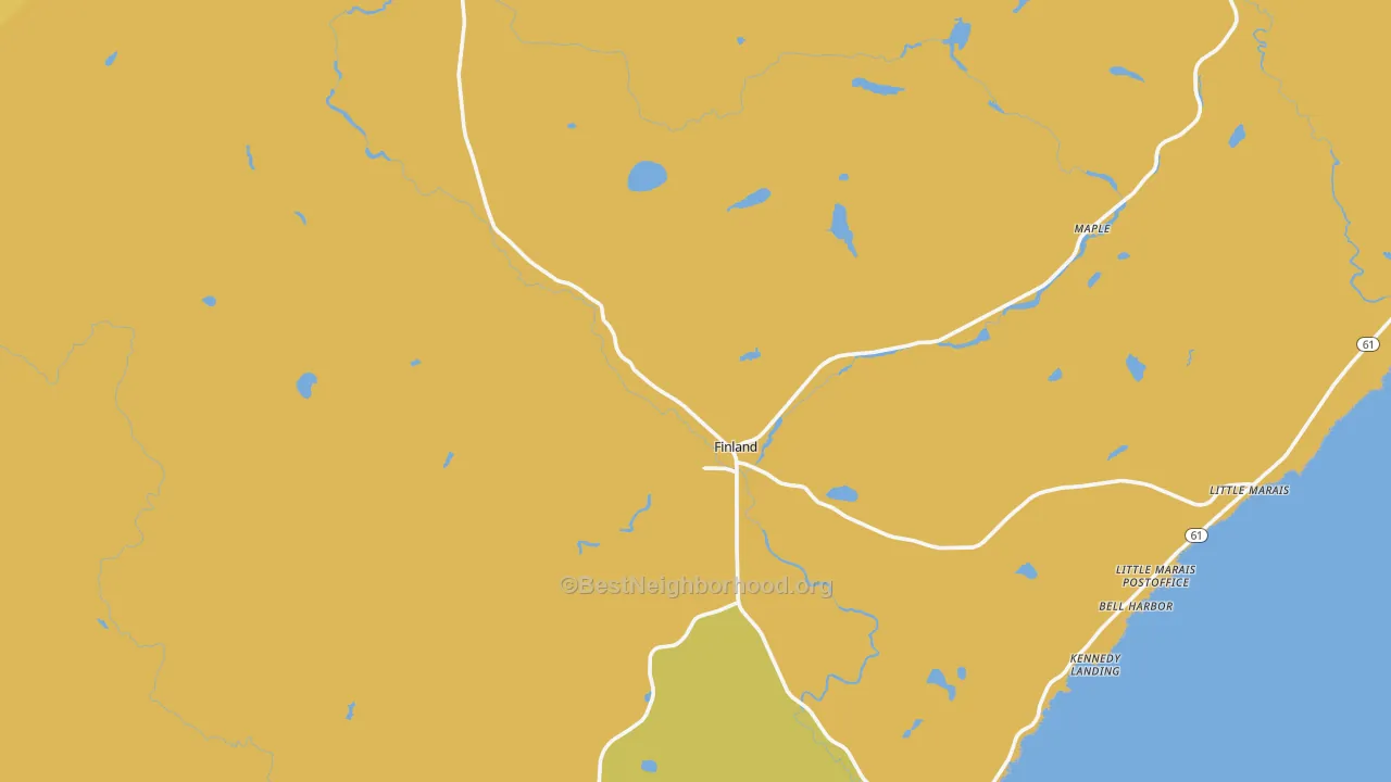Map of the best neighborhoods in the Finland area, with better matches in green and worse matches in red