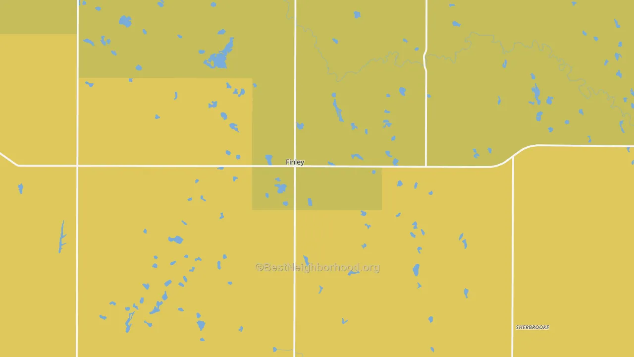 Map of the best neighborhoods in the Finley area, with better matches in green and worse matches in red