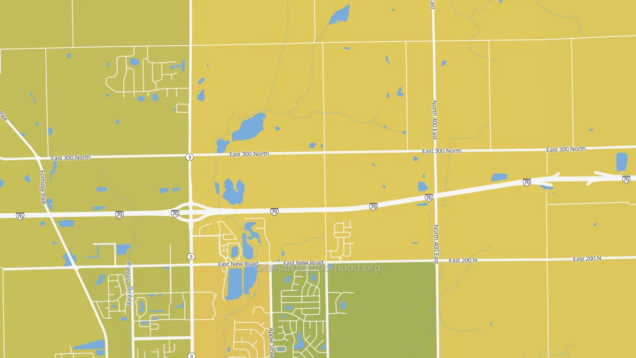 Map of the best neighborhoods in the Finly area, with better matches in green and worse matches in red
