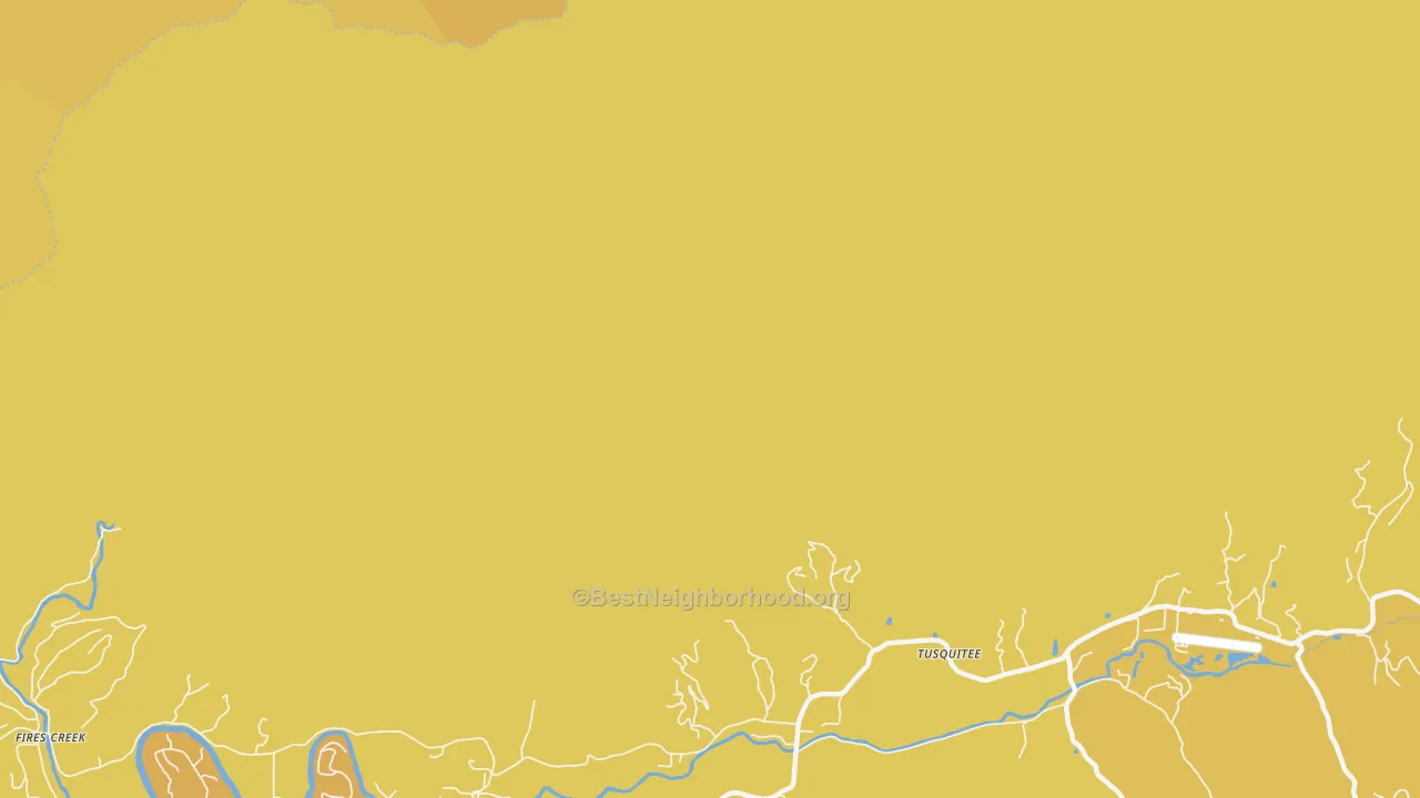 Map of the best neighborhoods in the Fires Creek area, with better matches in green and worse matches in red