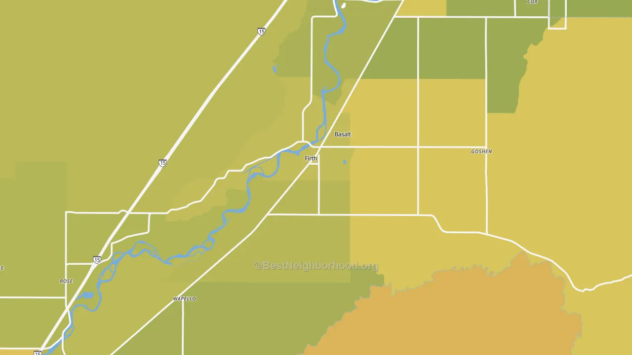 Map of the best neighborhoods in the Firth area, with better matches in green and worse matches in red