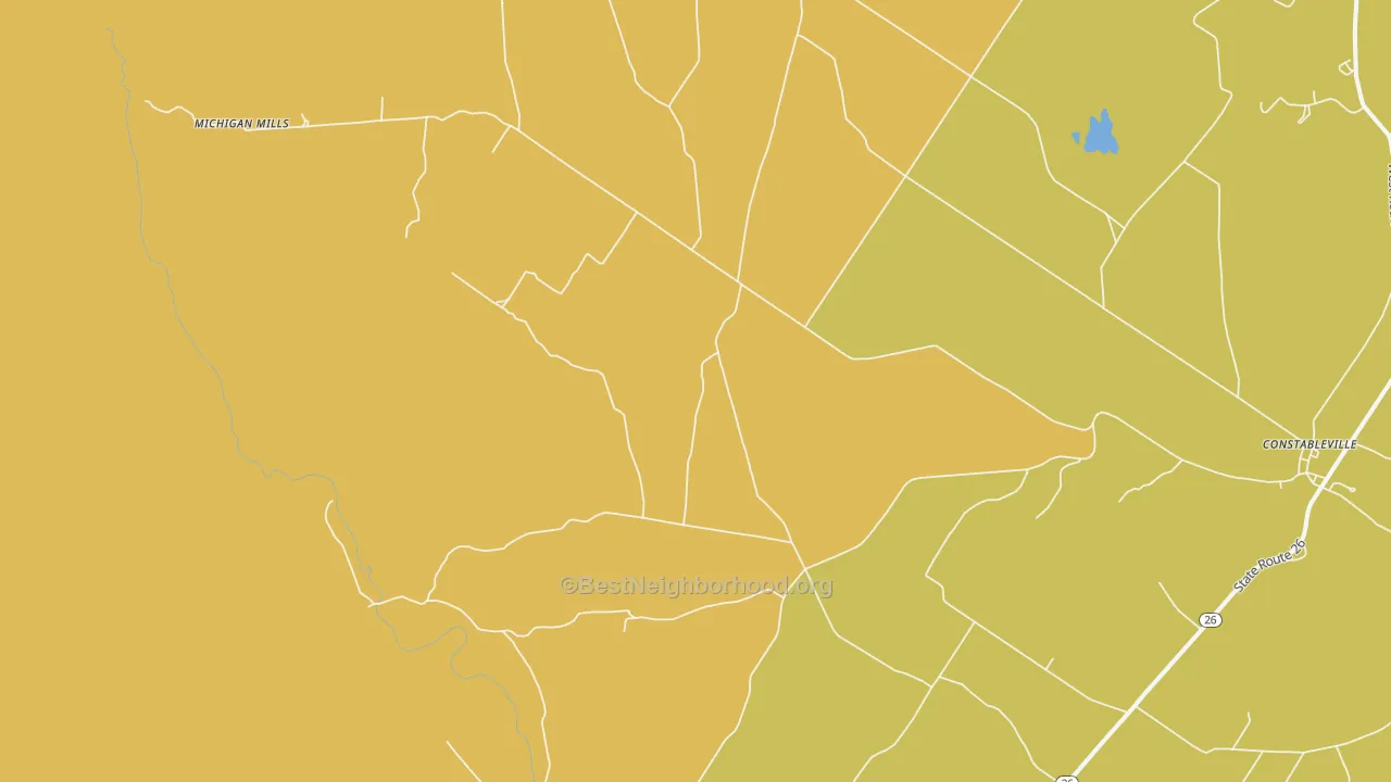 Map of the best neighborhoods in the Fish Creek area, with better matches in green and worse matches in red