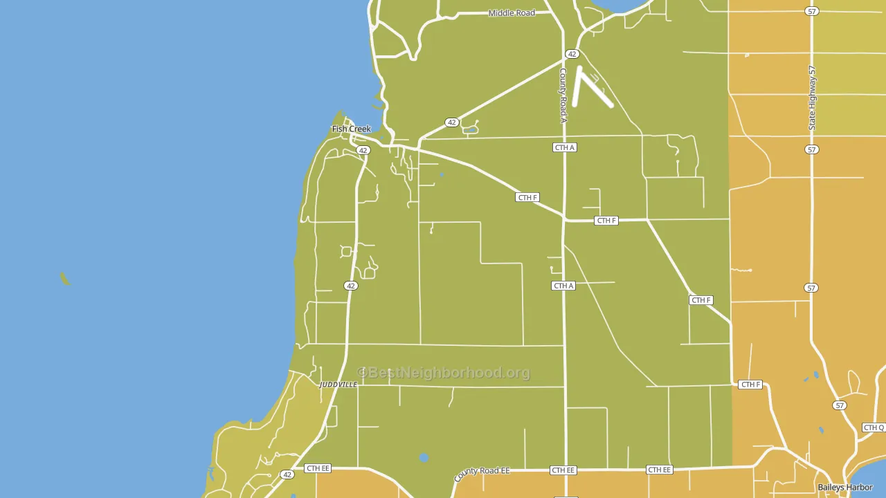 Map of the best neighborhoods in the Fish Creek area, with better matches in green and worse matches in red