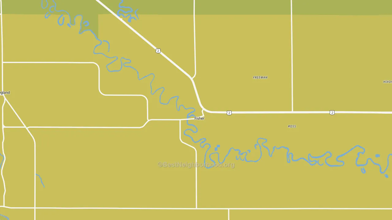 Map of the best neighborhoods in the Fisher area, with better matches in green and worse matches in red