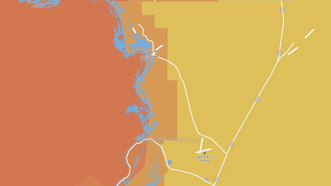 Map of the best neighborhoods in the Fishers Landing area, with better matches in green and worse matches in red